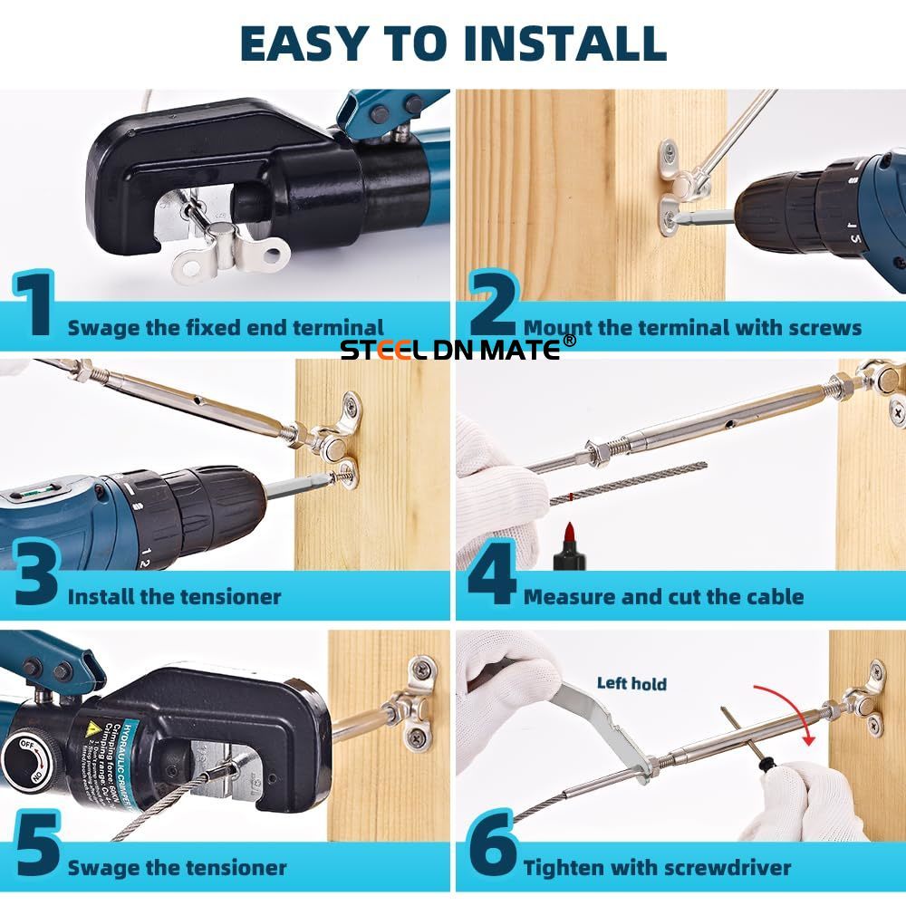 Steel DN Mate 20 Sets Cable Railing Kit Fit for 1/8" Steel Cable, Swage Toggle Turnbuckle & End Fitting, Angle 180°Adjustable Deck Cable Railing Hardware for Wood Post,316 Stainless Steel Marine Grade