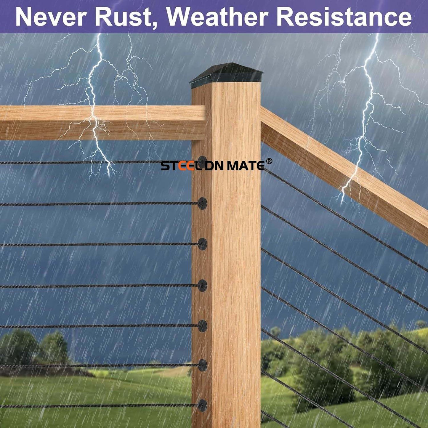 Steel DN Mate 50 Pack Black Cable Railing Protector Sleeves 1/8 for Wire Rope Cable, T316 Protective Sleeves for Wood Post, T316 Stainless Steel Marine Grade, DB58