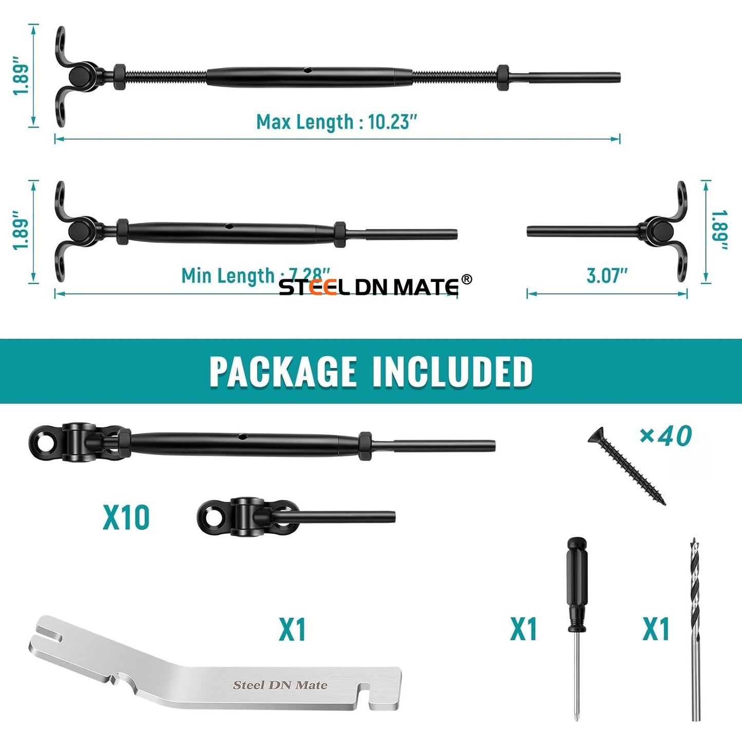 Steel DN Mate 20 Sets Cable Railing Kit Fit for 1/8" Steel Cable, Swage Toggle Turnbuckle & End Fitting, Angle 180°Adjustable Deck Cable Railing Hardware for Wood Post,316 Stainless Steel Marine Grade