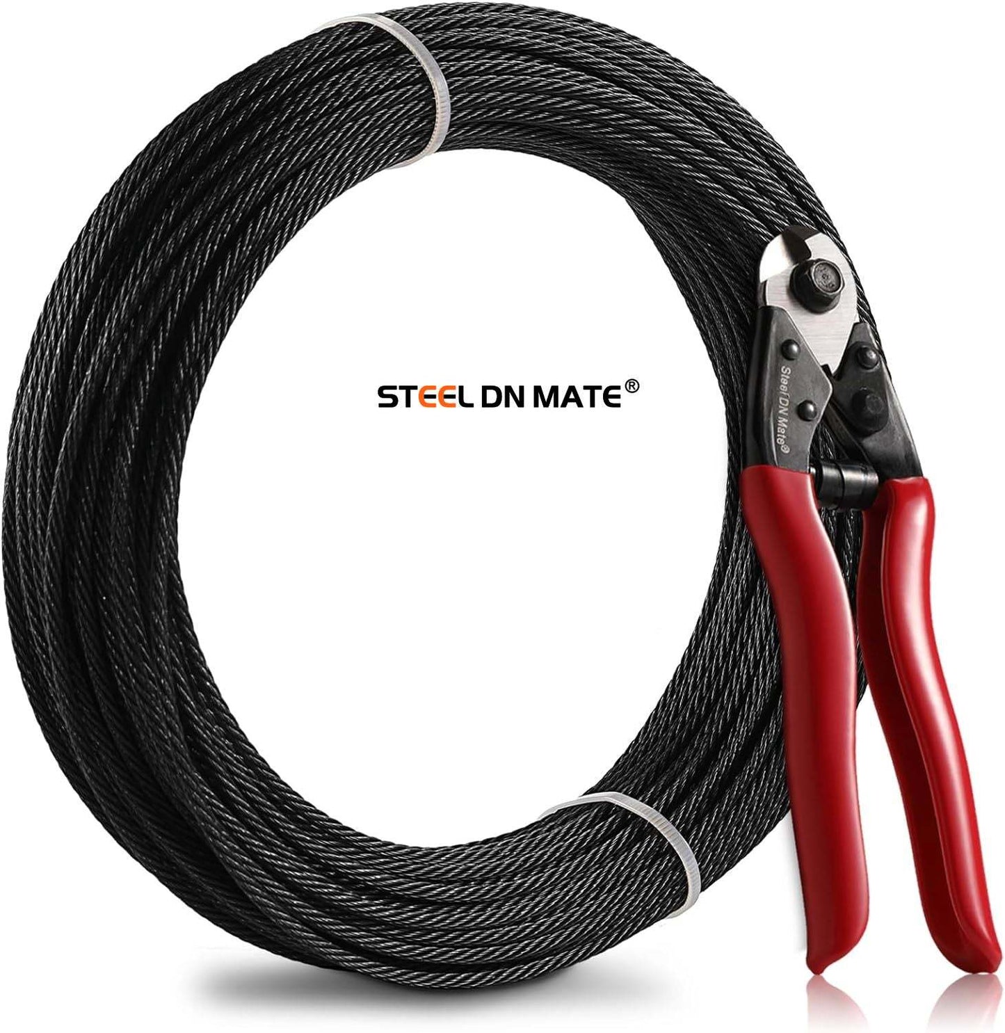 Steel DN Mate Black Wire Rope 1/8" T316 Marine Grade Stainless Steel Cable 7 × 7 Strands for Stair Fence Deck Cable Railing System, with Wire Cutter