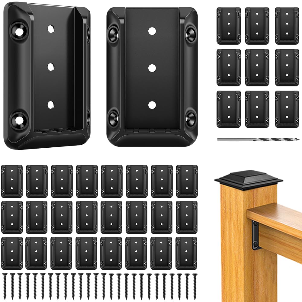 Steel DN Mate Deck Railing Bracket Connectors for 2x4 (Actual 1.5”x3.5”) Wood Deck Railing Post to Handrail, Stair Railing Connectors with Coated Wood Screws,Drill Bit, Fence Railing Brackets