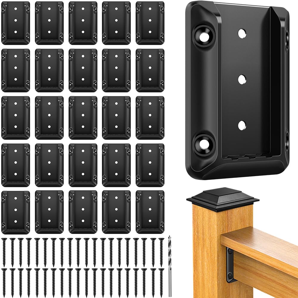 Steel DN Mate Deck Railing Bracket Connectors for 2x4 (Actual 1.5”x3.5”) Wood Deck Railing Post to Handrail, Stair Railing Connectors with Coated Wood Screws,Drill Bit, Fence Railing Brackets