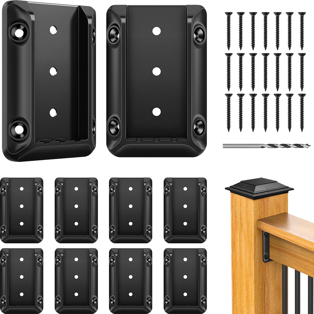 Steel DN Mate Deck Railing Bracket Connectors for 2x4 (Actual 1.5”x3.5”) Wood Deck Railing Post to Handrail, Stair Railing Connectors with Coated Wood Screws,Drill Bit, Fence Railing Brackets