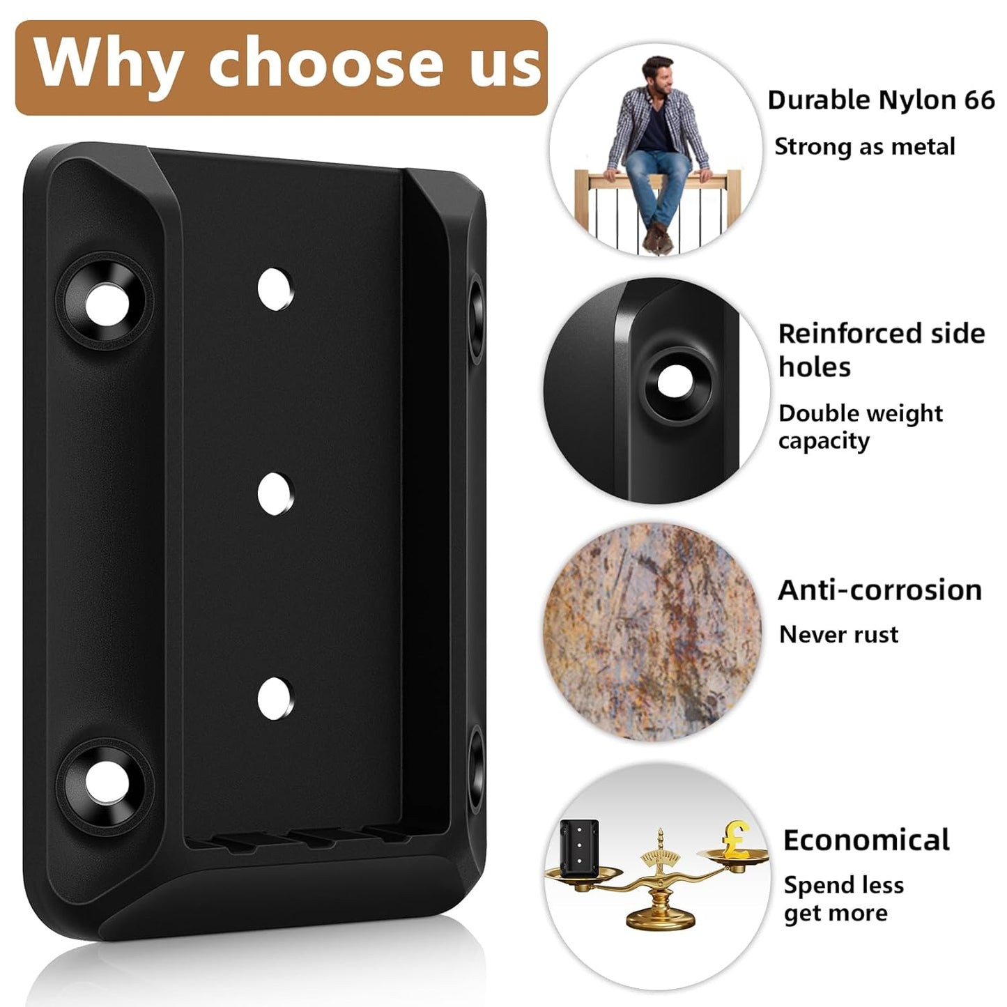 Steel DN Mate Deck Railing Bracket Connectors for 2x4 (Actual 1.5”x3.5”) Wood Deck Railing Post to Handrail, Stair Railing Connectors with Coated Wood Screws,Drill Bit, Fence Railing Brackets