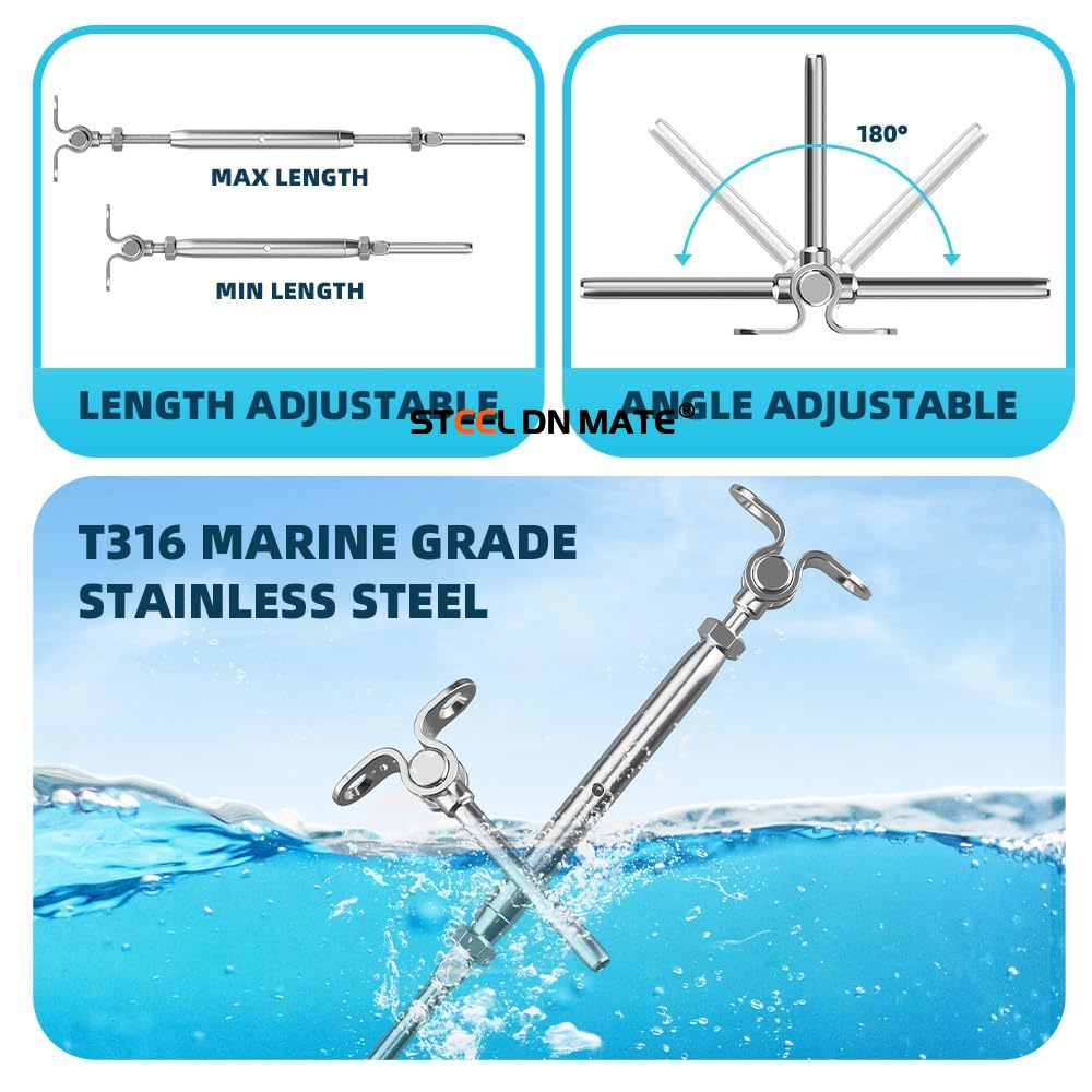 Steel DN Mate 20 Sets Cable Railing Kit Fit for 1/8" Steel Cable, Swage Toggle Turnbuckle & End Fitting, Angle 180°Adjustable Deck Cable Railing Hardware for Wood Post,316 Stainless Steel Marine Grade