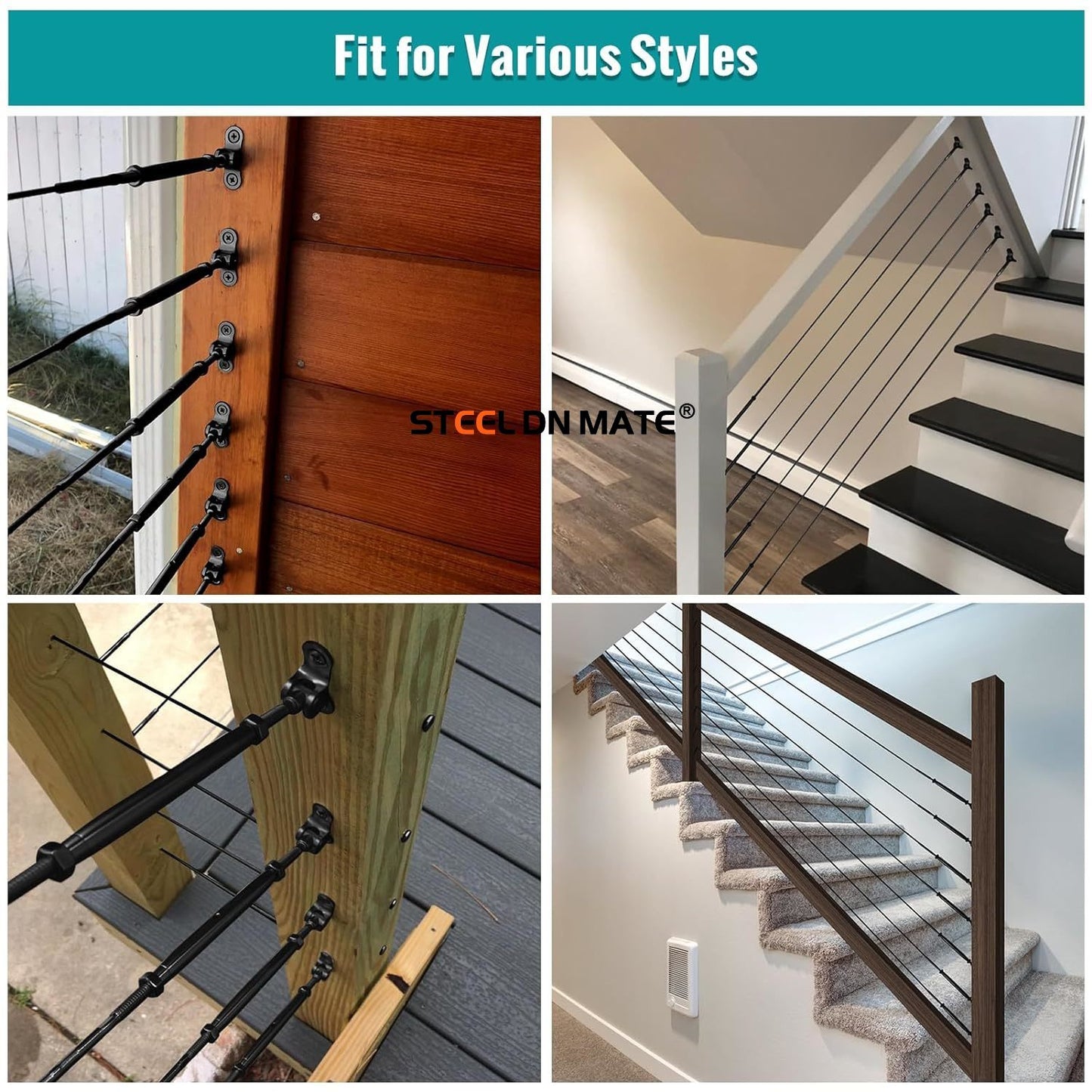 Steel DN Mate 20 Sets Cable Railing Kit Fit for 1/8" Steel Cable, Swage Toggle Turnbuckle & End Fitting, Angle 180°Adjustable Deck Cable Railing Hardware for Wood Post,316 Stainless Steel Marine Grade