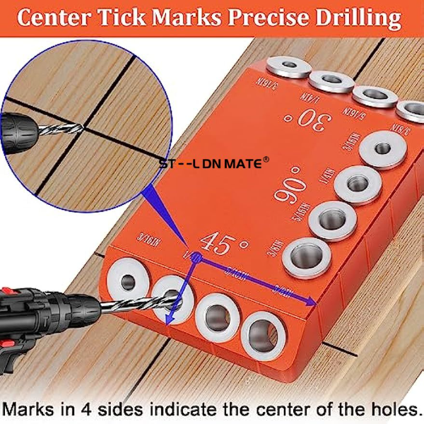 Steel DN Mate 45 30 90 Degree Angle 4 Sizes Drill Jig for Angled Holes/Straight Holes, Drill Guide for Cable Railing Lag Screw Wood Post, Durable Aluminum Drilling Jig for Deck Stair Handrail DG12