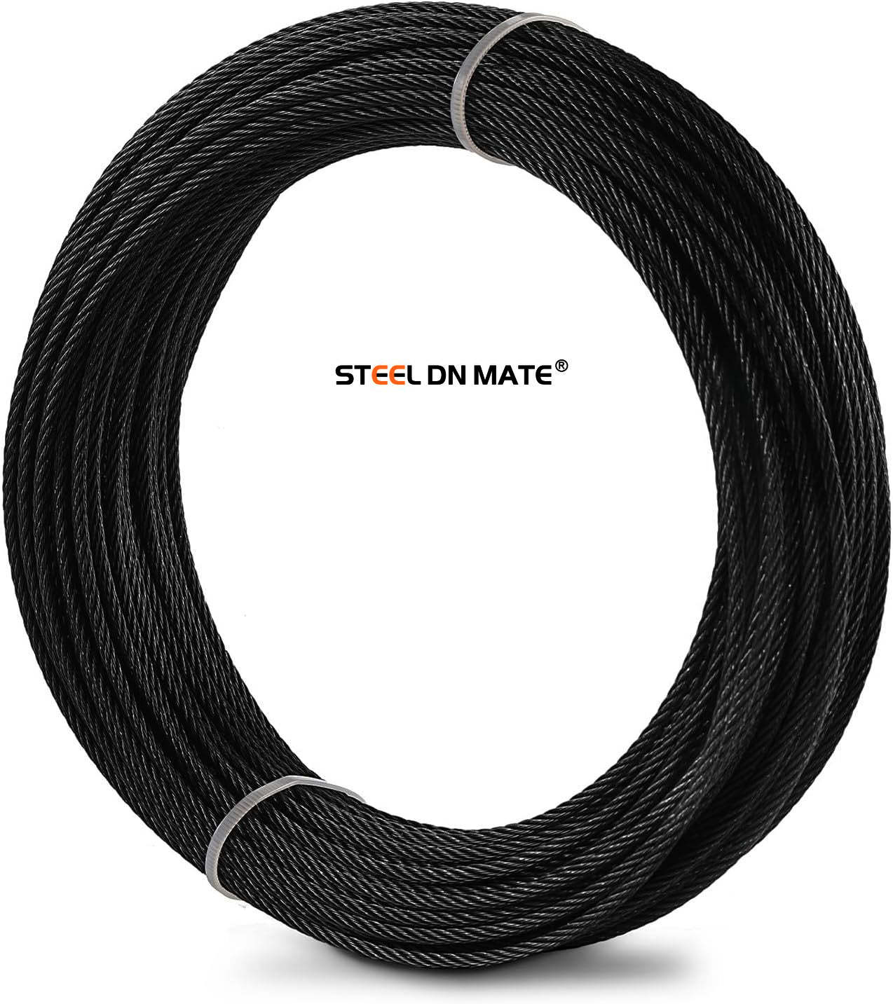 Steel DN Mate Black Wire Rope 1/8" T316 Marine Grade Stainless Steel Cable 7 × 7 Strands for Stair Fence Deck Cable Railing System, with Wire Cutter