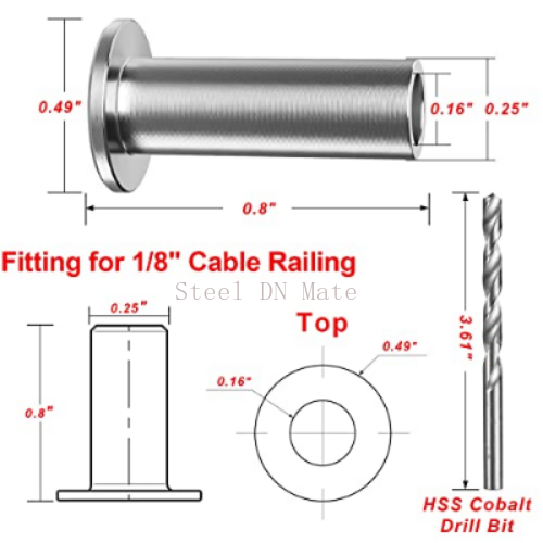 Steel DN Mate 100 Packs T316 Stainless Steel Right&Left Handed Thread Swage Lag Screws with 50 Pcs Protector Sleeves and 1/8" 550 ft Steel Cable for Deck Railing Kit