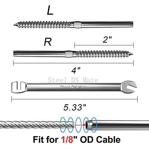 Steel DN Mate 100 Packs T316 Stainless Steel Right&Left Handed Thread Swage Lag Screws 220 Feet T316 1/8 Stainless Steel Aircraft Wire Rope with Cutter Hydraulic Crimping Tool/Hydraulic Crimper