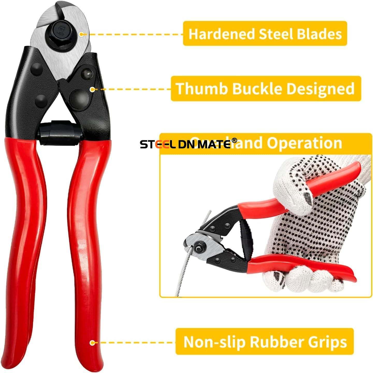Steel DN Mate 7.6" Steel Wire Cutter, Cut All Wires Up to 5/32", Wire Rope Cutter, Cut Steel Cable, Aircraft Cable, Wire Seals, Bike Cable, Aluminum/Copper Wire, Fence Cable, One-Hand Operate CC-11