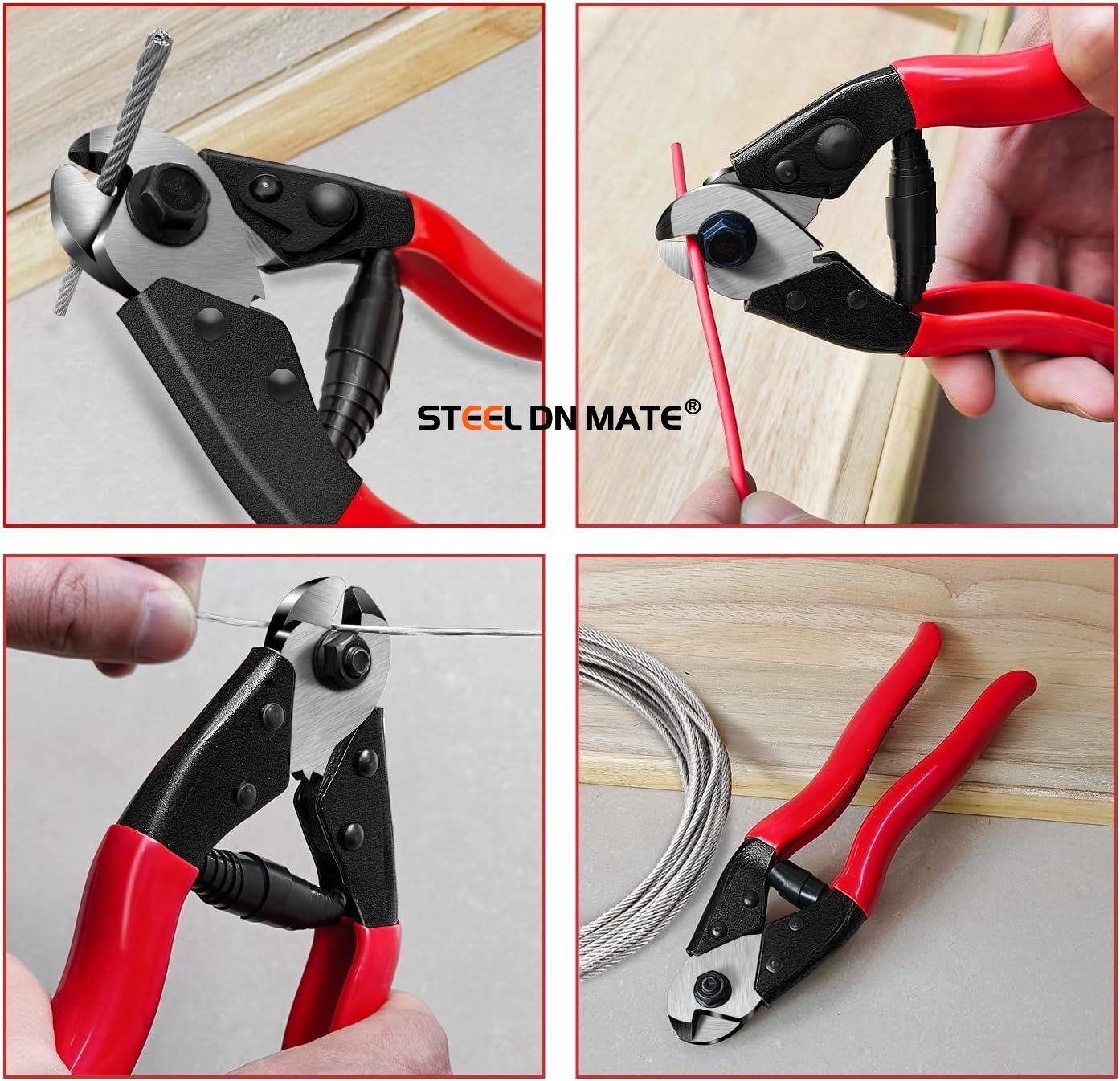 Steel DN Mate 7.6" Steel Wire Cutter, Cut All Wires Up to 5/32", Wire Rope Cutter, Cut Steel Cable, Aircraft Cable, Wire Seals, Bike Cable, Aluminum/Copper Wire, Fence Cable, One-Hand Operate CC-11