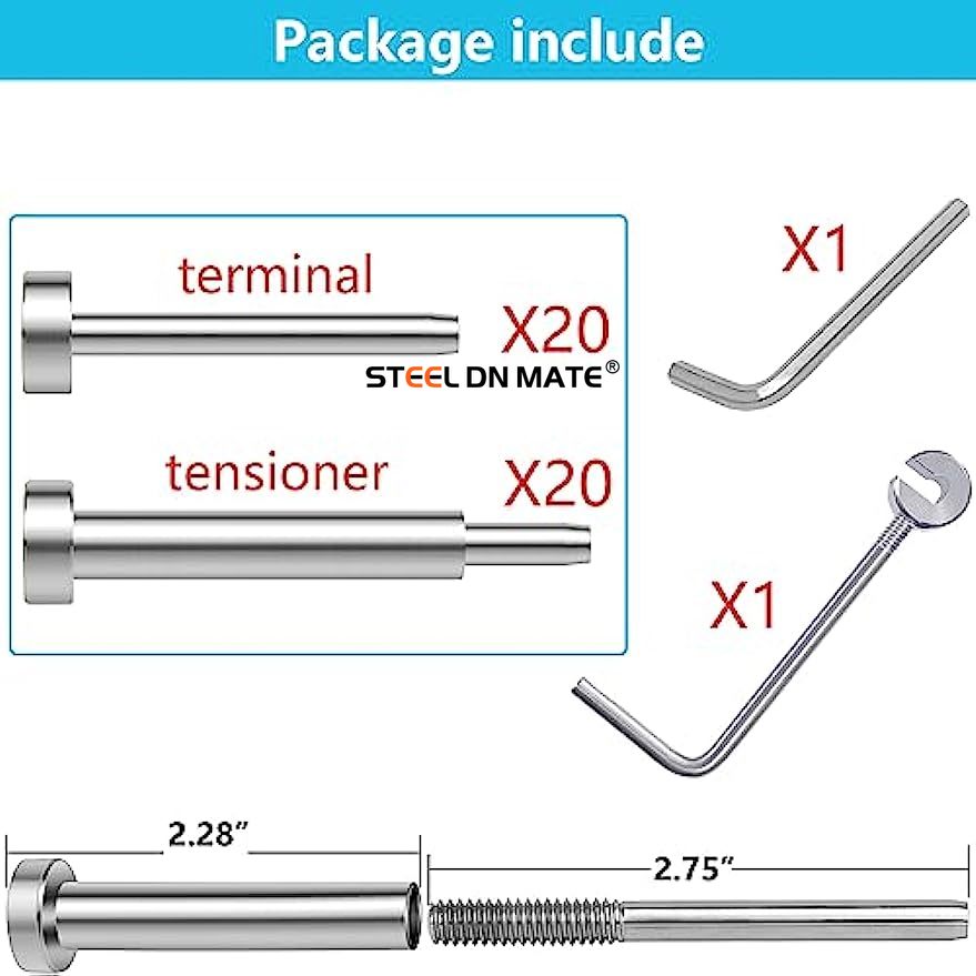 Steel DN Mate 1/8" Cable Railing kit Invisible, 20 Pairs Turnbuckle Kit T316 Stainless Steel Cable Railing Hardware, for Deck Stair Wood & Metal Post Cable Railing System DB20