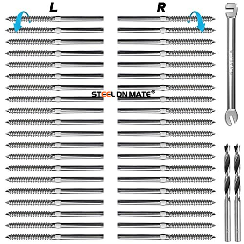 Steel DN Mate 100 Pack T316 Stainless Steel Right&Left Handed Thread Swage Lag Screws for Wood Post of 1/8" Steel Cable Railing Kit, Cable Railing Hardware, DIY Wood Baluster, Wrench Include, DM50