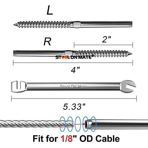 Steel DN Mate 100 Pack T316 Stainless Steel Right&Left Handed Thread Swage Lag Screws for Wood Post of 1/8" Steel Cable Railing Kit, Cable Railing Hardware, DIY Wood Baluster, Wrench Include, DM50