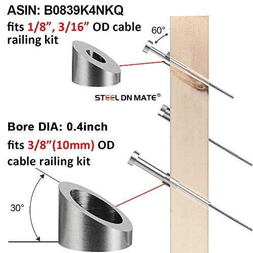 Steel DN Mate 30 Degree Angle Beveled Washer for 3/8" Cable Railing Kit/Hardware, T316 Stainless Steel Marine Grade Wood/Metal/Aluminum Posts, DIY Balustrade 30 PCS DX10
