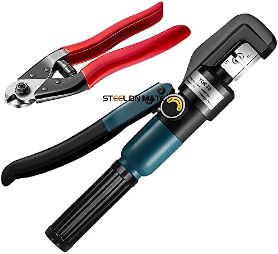 Steel DN Mate Hydraulic Crimping Tool/Hydraulic Crimper with Cable Cuttter for Stainless Steel Cable Railing Hardware,Battery Cable Crimping Tool for Size 1/8", 5/32" to 3/16" DC02