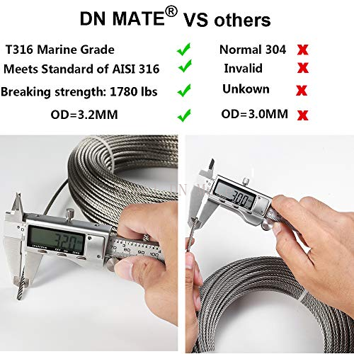 Steel DN Mate 100 Packs T316 Stainless Steel Right&Left Handed Thread Swage Lag Screws 220 Feet T316 1/8 Stainless Steel Aircraft Wire Rope with Cutter Hydraulic Crimping Tool/Hydraulic Crimper