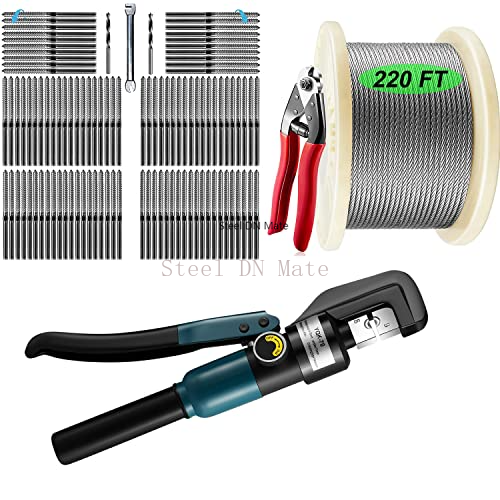 Steel DN Mate 100 Packs T316 Stainless Steel Right&Left Handed Thread Swage Lag Screws 220 Feet T316 1/8 Stainless Steel Aircraft Wire Rope with Cutter Hydraulic Crimping Tool/Hydraulic Crimper