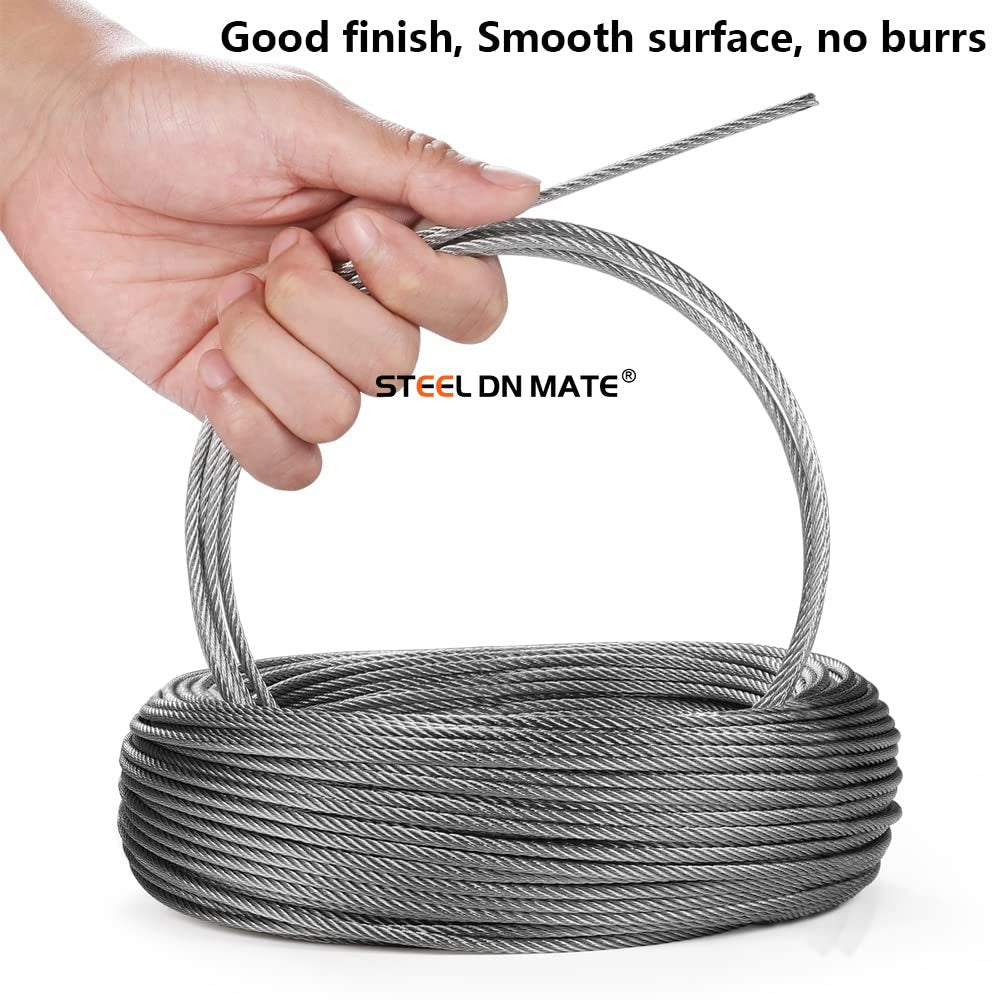 Steel DN Mate 1/8" Stainless Steel Cable for Deck Cable Railing System, 100FT T304 Stainless Steel Wire, 1800 lb Breaking Strength, 7x7 Strands Construction Stair Railing Kit, DIY Balustrade