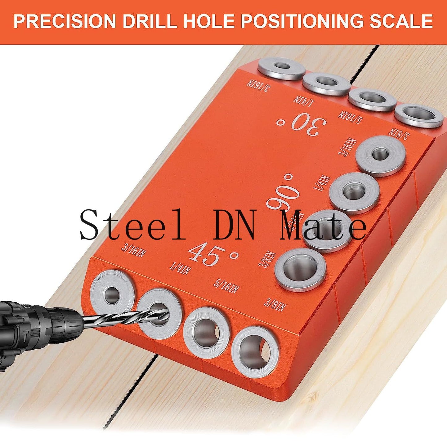 Steel DN Mate 30 45 90 Degree Angle 4 Sizes Drill Hole Guide Jig for Angled and Straight Hole, Portable Deck Cable Railing Lag Screw Drilling Template Block For Horizontal Cable Wood Post Orange