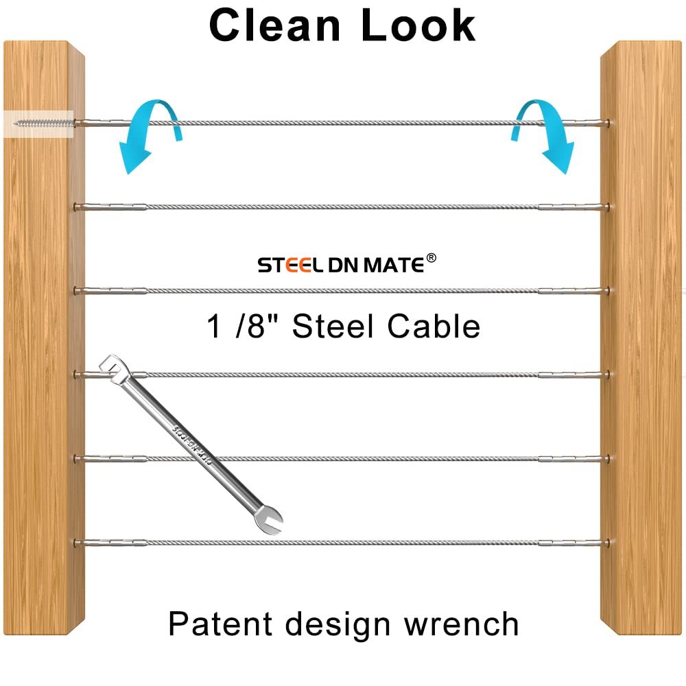 Steel DN Mate 60 Pack T316 Stainless Steel Left&Right Handed Thread Swage Lag Screws for Wood Post of 1/8" Deck Railing Kit, Cable Railing/Stair Deck Railing, DIY Hardware Kit, Wrench Included DM60