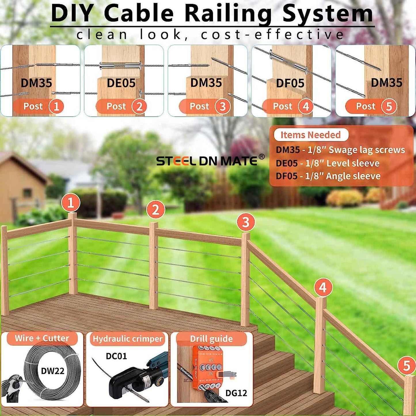 Steel DN Mate1/8 Stainless Steel Cable for Steel Cable Railing Kit, T316 Stainless Steel Wire, 1800 lb Breaking Strength, 7x7 Strands Construction Cable Railing System, Marine Grade Wire