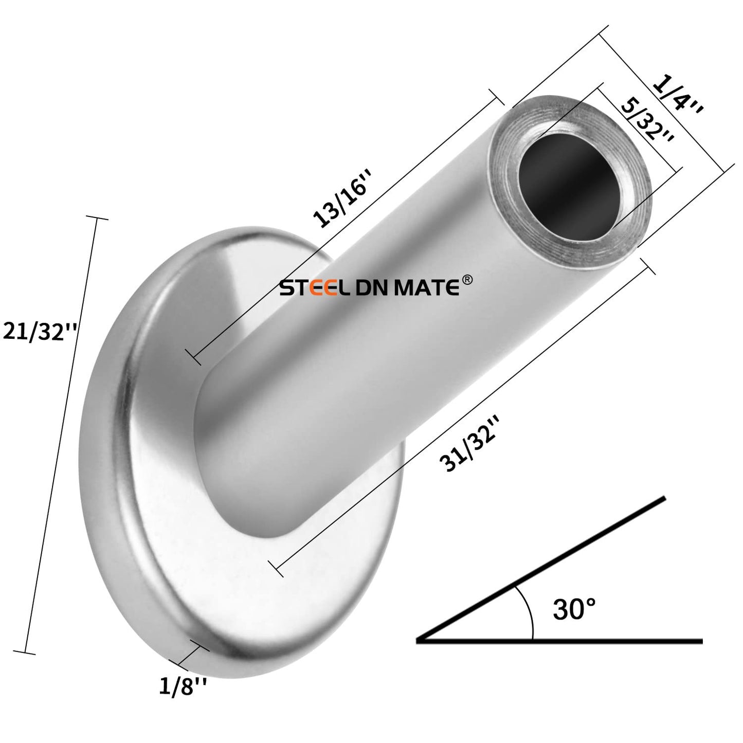 Steel DN Mate 30 Pack T316 Marine Grade Stainless Steel 30 Degree Angle Beveled Protector Sleeves, Wood Post Protector Sleeve for 1/8" Deck Cable Railing kit with a Drill Bit, DIY Balustrade DT03