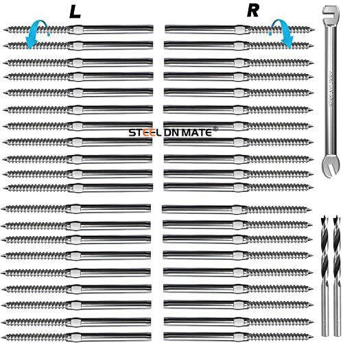 Steel DN Mate 3/16" Swage Lag Screws, T316 Stainless Steel Left & Right Handed Thread, 3/16" Cable Railing Kit for Wood Post, Deck Railing/Stair Railing, DIY Baluster Cable Railing Hardware