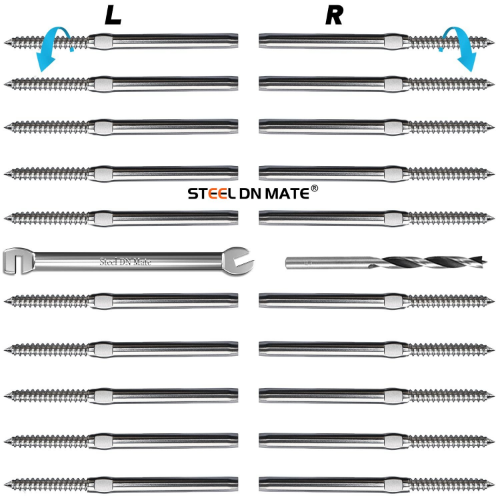 Steel DN Mate 3/16" Swage Lag Screws, T316 Stainless Steel Left & Right Handed Thread, 3/16" Cable Railing Kit for Wood Post, Deck Railing/Stair Railing, DIY Baluster Cable Railing Hardware