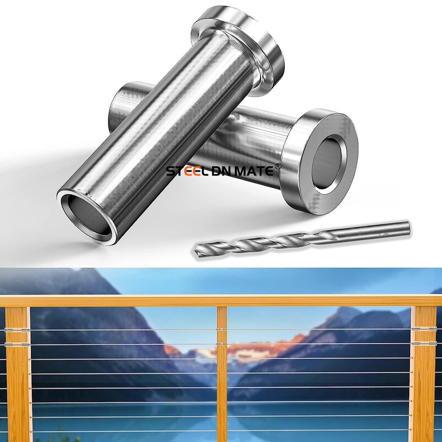 Steel DN Mate 50 Packs Stainless Steel Protector Sleeves for 1/8" Deck Cable Railing, for Wood/Composite Posts, T316 Marine Grade, Cable Railing Protector Sleeves DP05