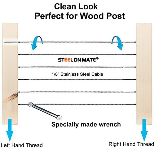 Steel DN Mate 100 Pack T316 Stainless Steel Right&Left Handed Thread Swage Lag Screws for Wood Post of 1/8" Steel Cable Railing Kit, Cable Railing Hardware, DIY Wood Baluster, Wrench Include, DM50