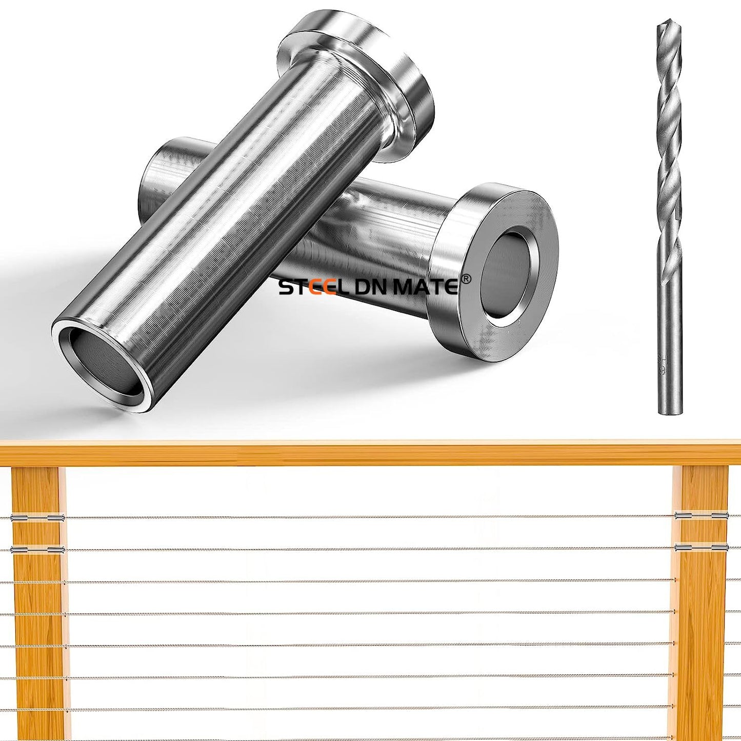 Steel DN Mate 50 Packs Stainless Steel Protector Sleeves for 1/8" Deck Cable Railing, for Wood/Composite Posts, T316 Marine Grade, Cable Railing Protector Sleeves DP05