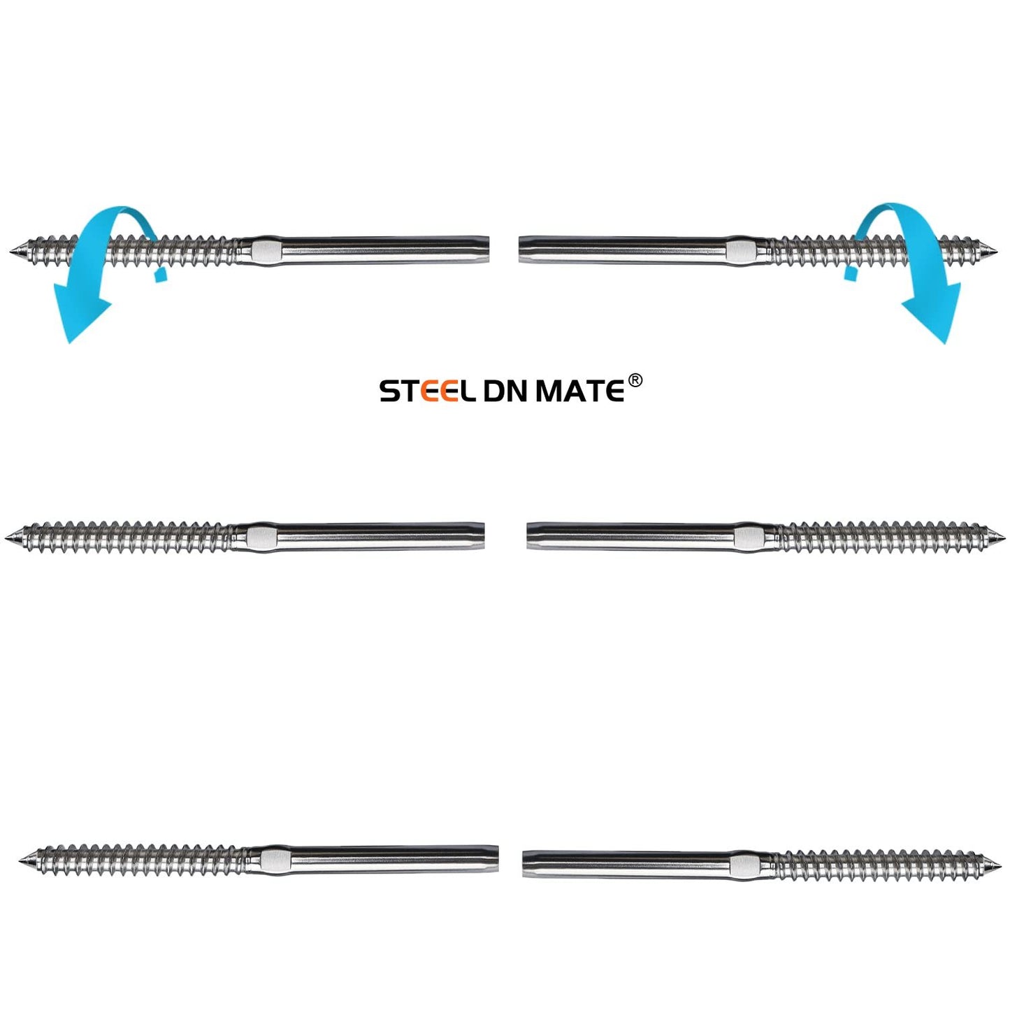 Steel DN Mate 6 Pack T316 Stainless Steel Left&Right Handed Thread Swage Lag Screws Black for Wood Post of 1/8" Cable Railing Kit, Deck Railing/Stair Railing, DIY Baluster Hardware