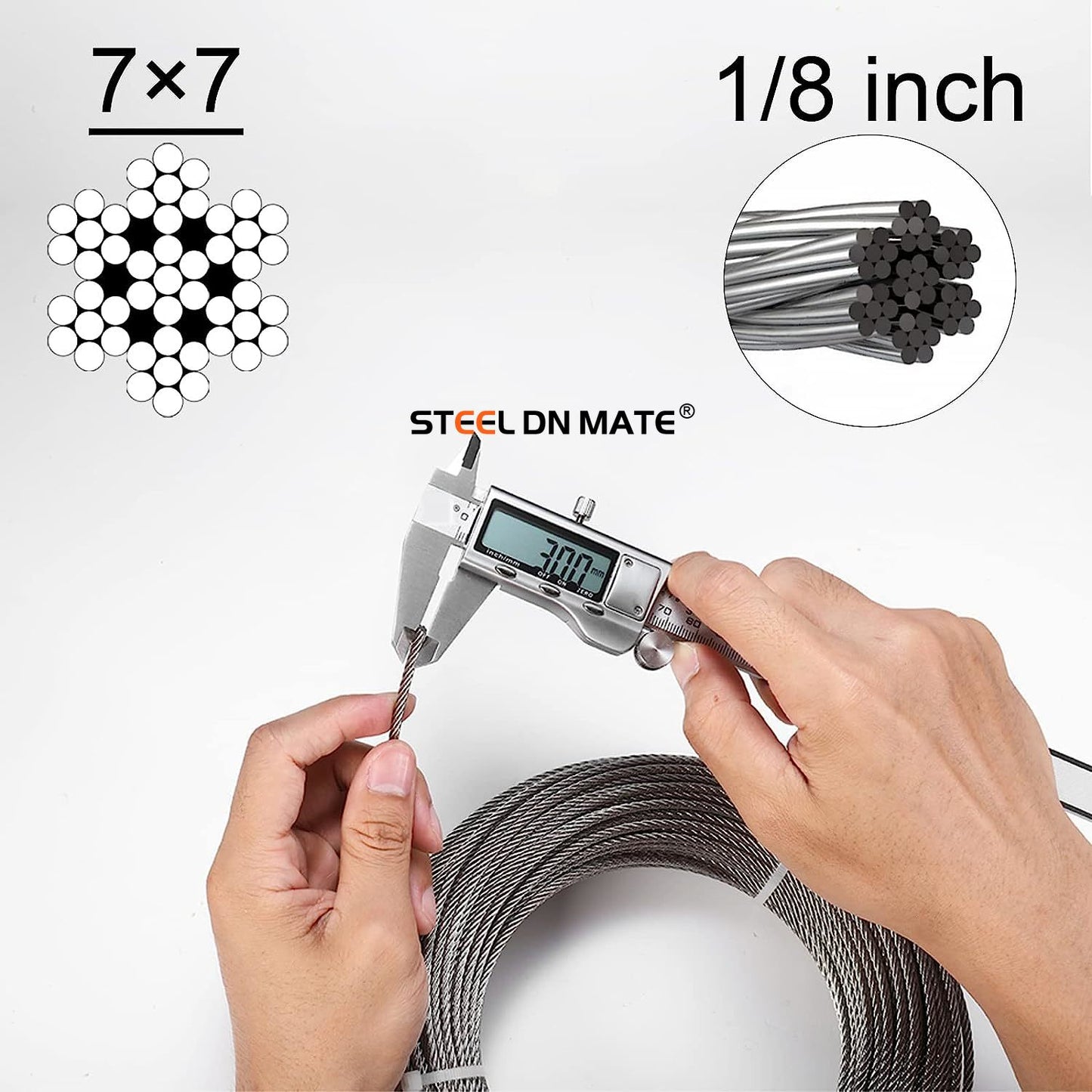 Steel DN Mate 220 Feet 1/8" Stainless Steel Aircraft Wire Rope for Cable Railing Kit Stair Railing, DIY Balustrade, 1800 lb Breaking Strength, 304 Stainless Steel Deck Railing Wire with Cutter