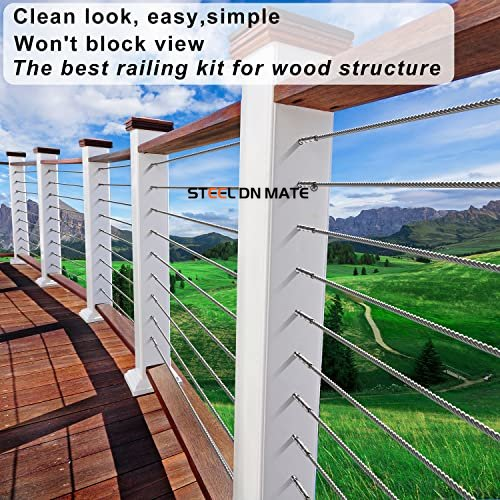 Steel DN Mate 3/16" Swage Lag Screws, T316 Stainless Steel Left & Right Handed Thread, 3/16" Cable Railing Kit for Wood Post, Deck Railing/Stair Railing, DIY Baluster Cable Railing Hardware