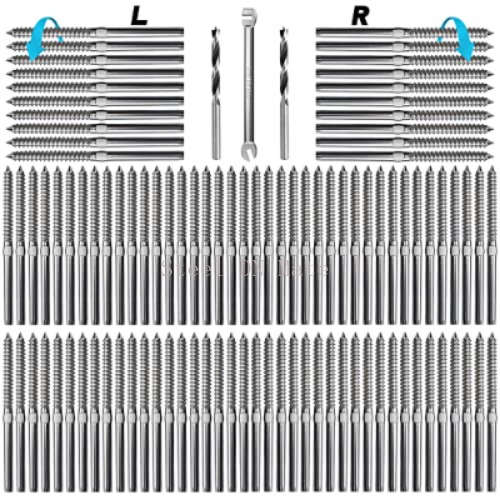 Steel DN Mate 100 Packs T316 Stainless Steel Right&Left Handed Thread Swage Lag Screws with 50 Pcs Protector Sleeves and 1/8" 550 ft Steel Cable for Deck Railing Kit