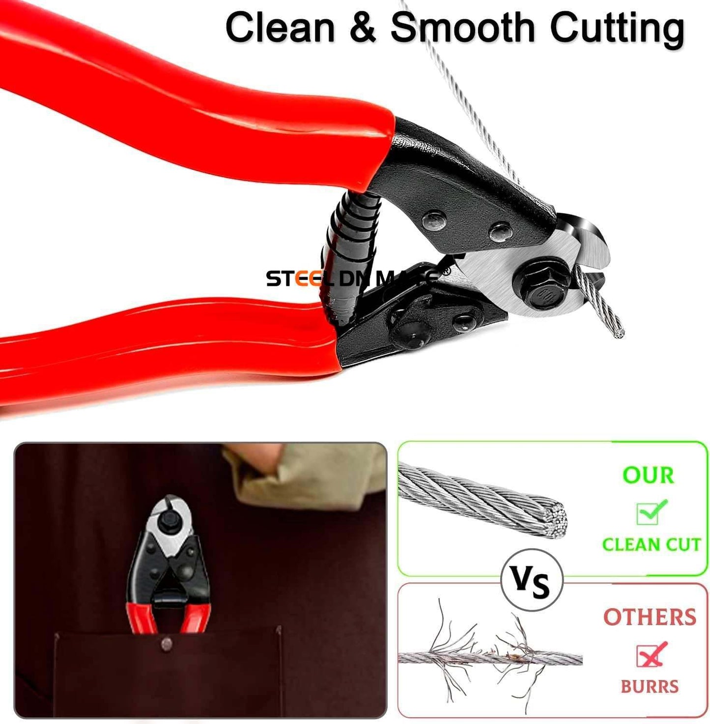 Steel DN Mate 7.6" Steel Wire Cutter, Cut All Wires Up to 5/32", Wire Rope Cutter, Cut Steel Cable, Aircraft Cable, Wire Seals, Bike Cable, Aluminum/Copper Wire, Fence Cable, One-Hand Operate CC-11
