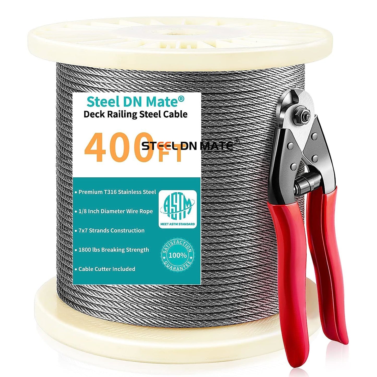 Steel DN Mate1/8 Stainless Steel Cable for Steel Cable Railing Kit, T316 Stainless Steel Wire, 1800 lb Breaking Strength, 7x7 Strands Construction Cable Railing System, Marine Grade Wire