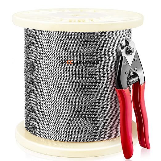 Steel DN Mate1/8 Stainless Steel Cable for Steel Cable Railing Kit, T316 Stainless Steel Wire, 1800 lb Breaking Strength, 7x7 Strands Construction Cable Railing System, Marine Grade Wire