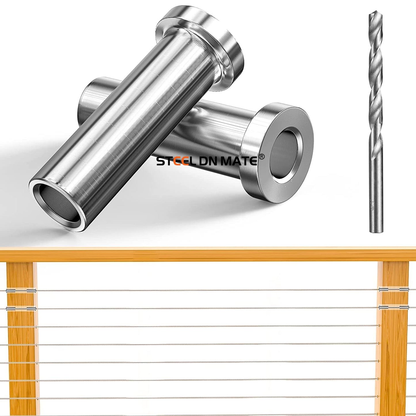 Steel DN Mate 50 Packs Stainless Steel Protector Sleeves for 1/8" Deck Cable Railing, for Wood/Composite Posts, T316 Marine Grade, Cable Railing Protector Sleeves DP05