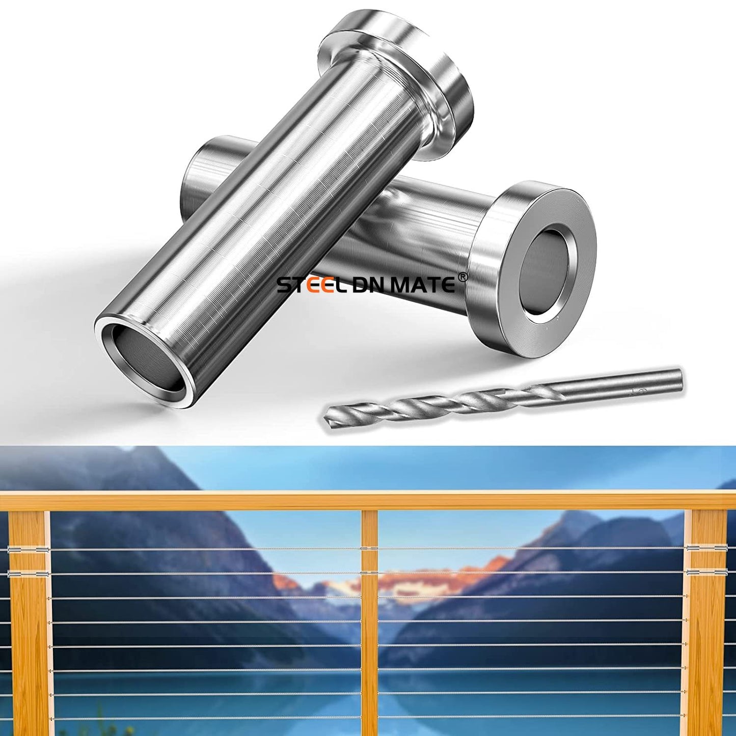 Steel DN Mate 50 Packs Stainless Steel Protector Sleeves for 1/8" Deck Cable Railing, for Wood/Composite Posts, T316 Marine Grade, Cable Railing Protector Sleeves DP05