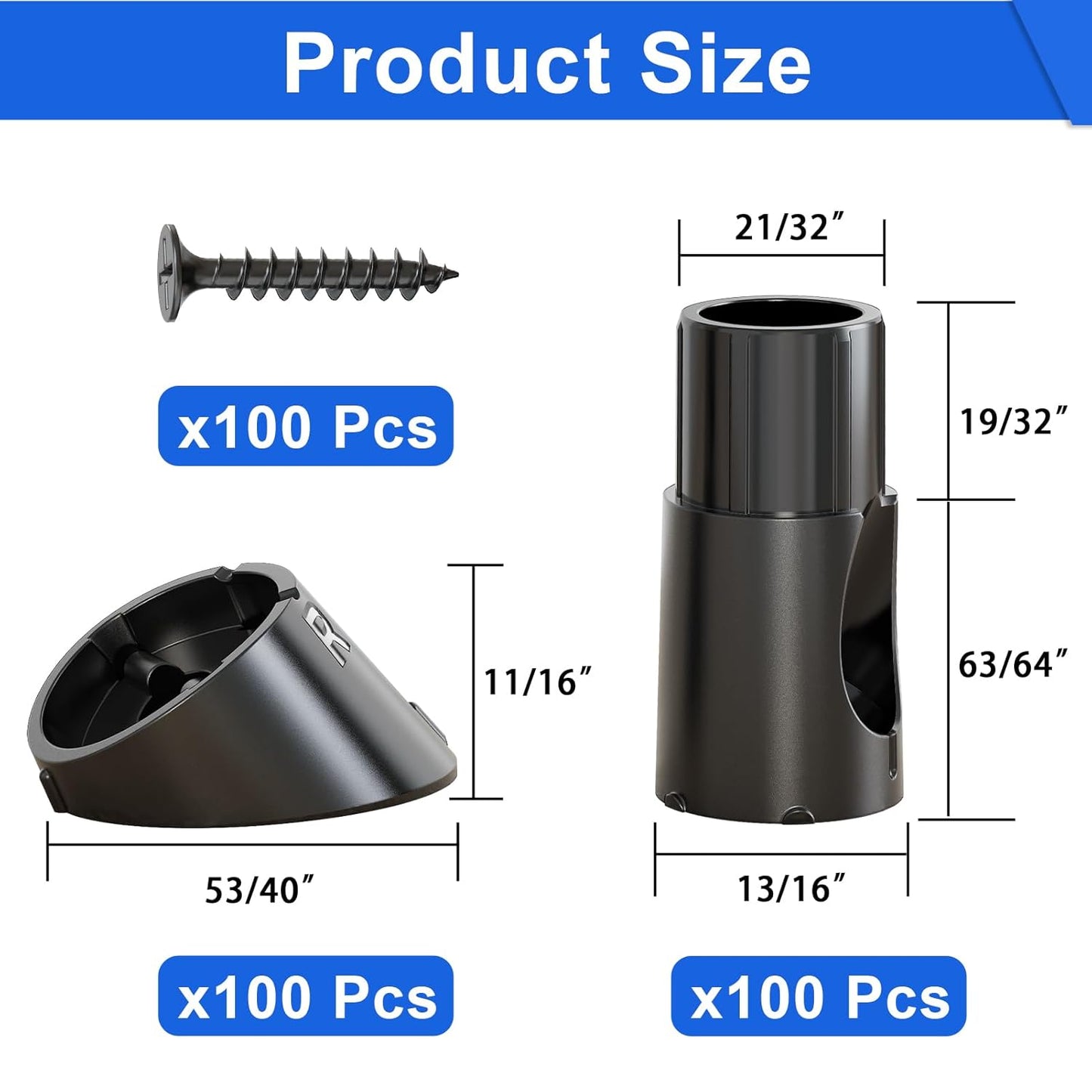 100 Pcs Baluster Slant Shoes for 3/4" OD Hollow Round Deck Balusters, Easy to Install Staircase Baluster Connectors, Stair Railing Connectors for 22°–42° Angled Railings, Baluster Repair Kit