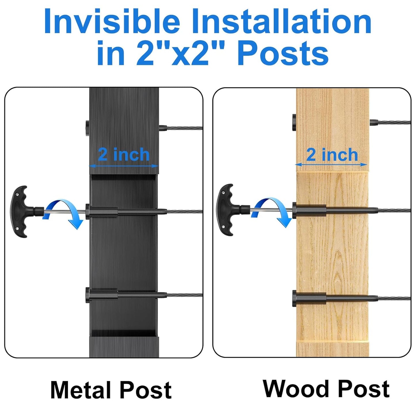 Steel DN Mate 40 Pack Black Invisible Cable Railing kit 1/8", 316L Stainless Steel Upgraded Threaded Studs End, Hidden Cable Tensioner for 2x2 Wood/Metal Post, Deck Cable Hardware CR1