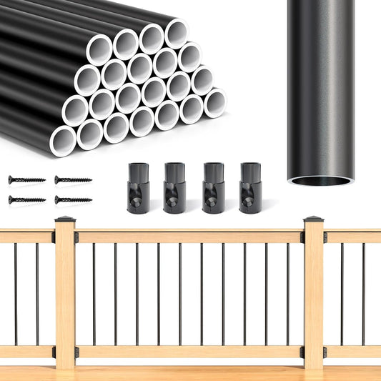 32 Inch  Deck Balusters,   Round Deck Spindles with Connectors and Screws, 3/4" Diameter Hollow Metal Spindles for Railing Fencing Porch AB50 25 Pack (26" Option)