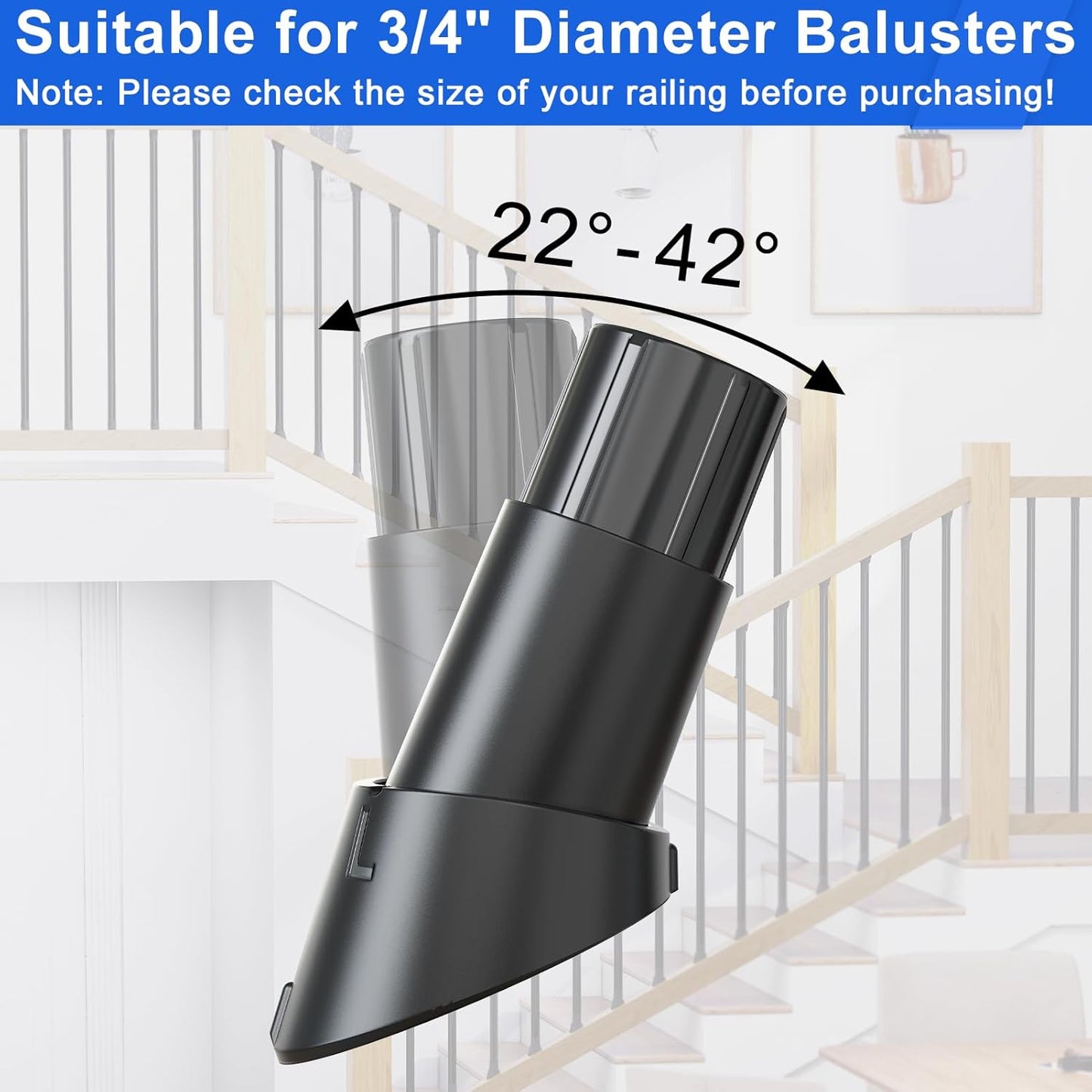 100 Pcs Baluster Slant Shoes for 3/4" OD Hollow Round Deck Balusters, Easy to Install Staircase Baluster Connectors, Stair Railing Connectors for 22°–42° Angled Railings, Baluster Repair Kit