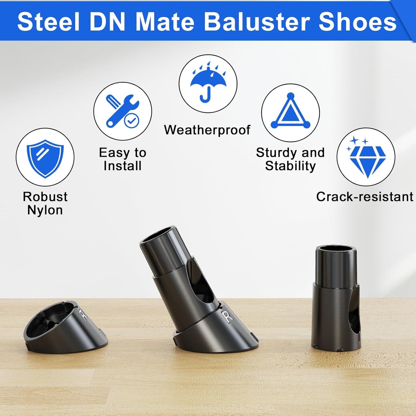 100 Pcs Baluster Slant Shoes for 3/4" OD Hollow Round Deck Balusters, Easy to Install Staircase Baluster Connectors, Stair Railing Connectors for 22°–42° Angled Railings, Baluster Repair Kit