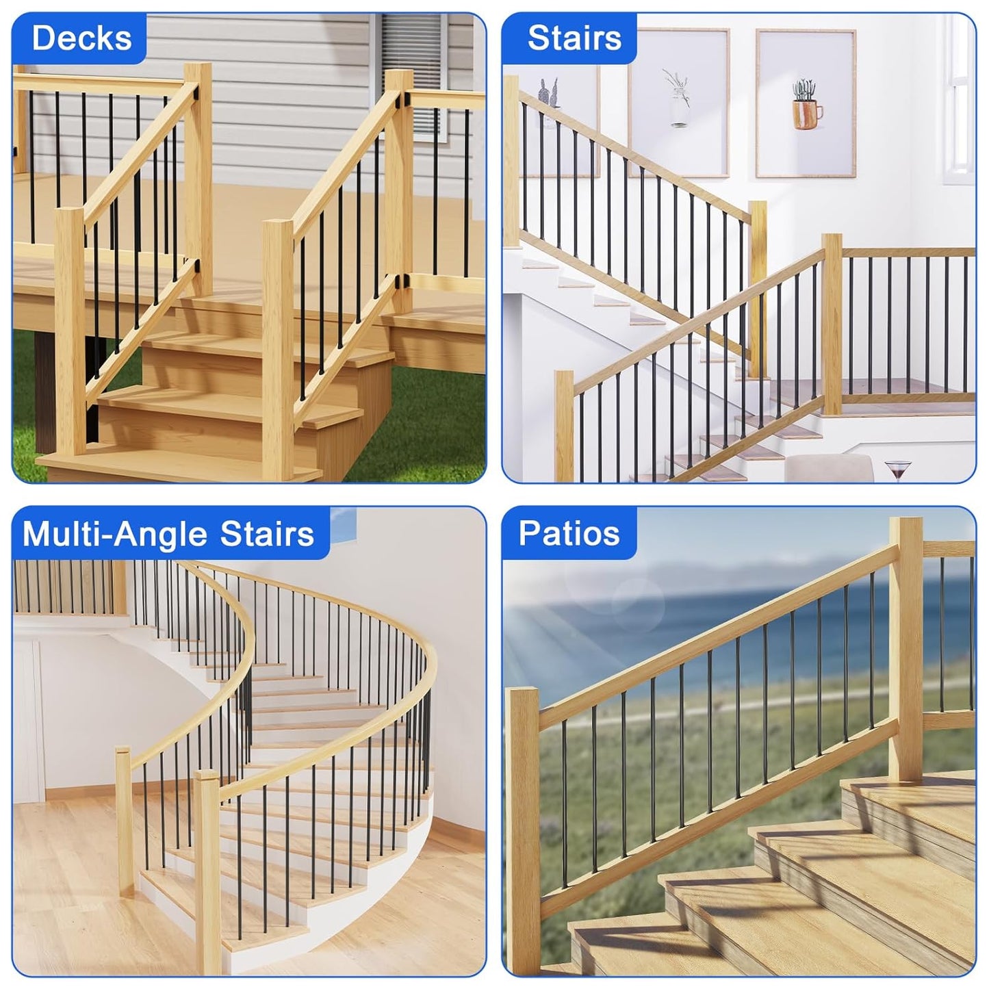 100 Pcs Baluster Slant Shoes for 3/4" OD Hollow Round Deck Balusters, Easy to Install Staircase Baluster Connectors, Stair Railing Connectors for 22°–42° Angled Railings, Baluster Repair Kit