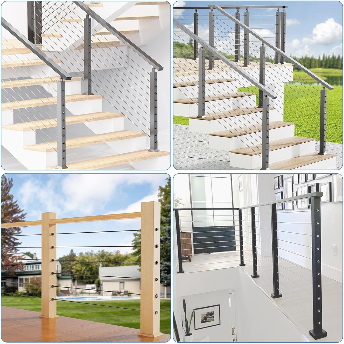 Steel DN Mate 40 Pack Black Invisible Cable Railing kit 1/8", 316L Stainless Steel Upgraded Threaded Studs End, Hidden Cable Tensioner for 2x2 Wood/Metal Post, Deck Cable Hardware CR1