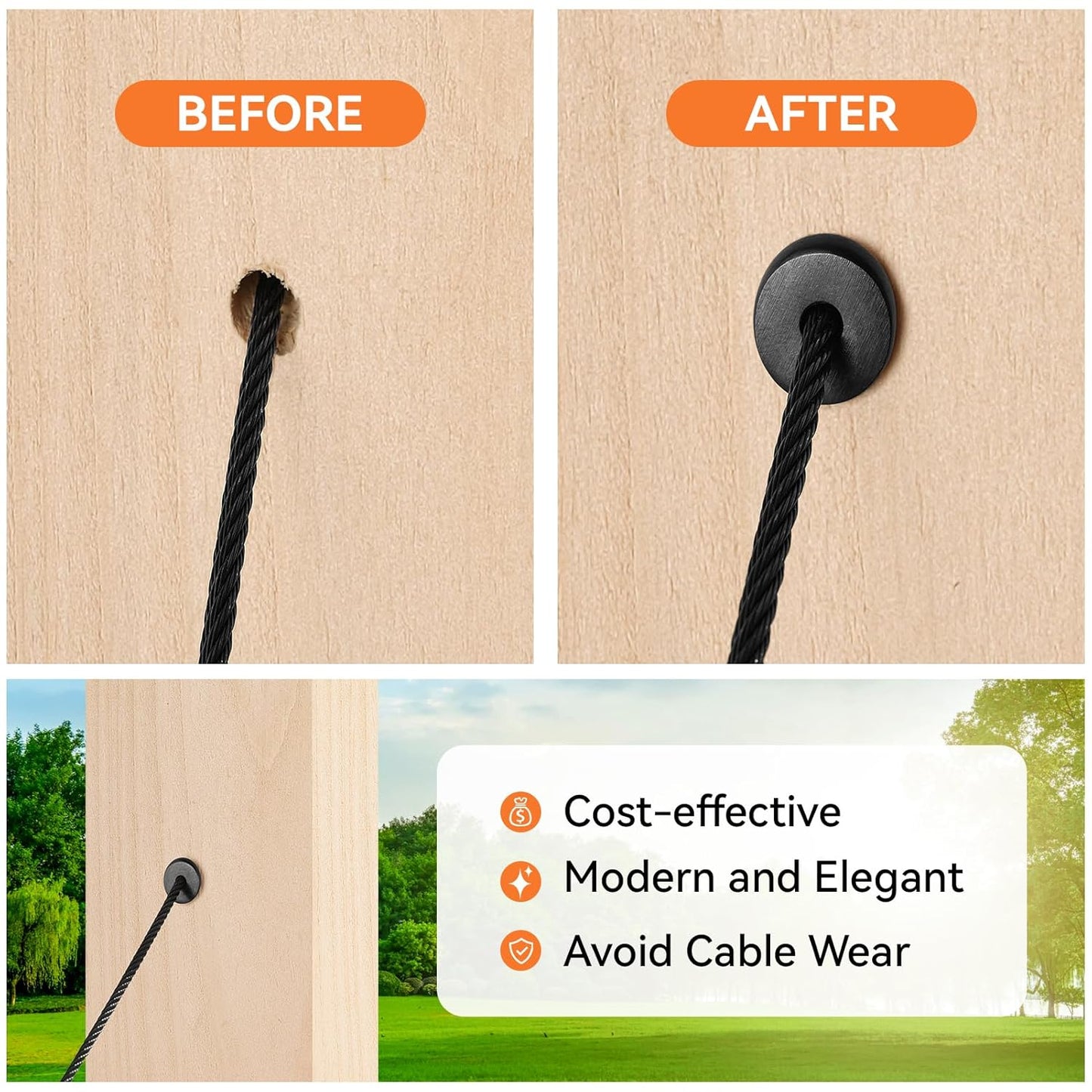 Steel DN Mate 50 Pack 30 Degree Black Angle Beveled Protector Sleeves for 1/8" Wood Post Stair Cable Railing, T317 Marine Grade Stainless Steel, BP80